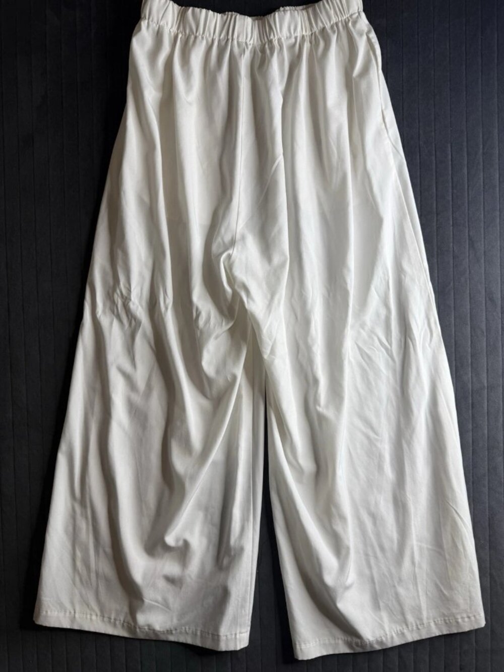 INCERUN White Wide-Leg Pants XL Elastic Waist Solid Flat Front Women